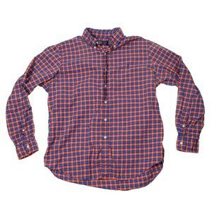 Ralph Lauren Polo Orange Navy Plaid Long Sleeve Button Up Shirt Large Men's